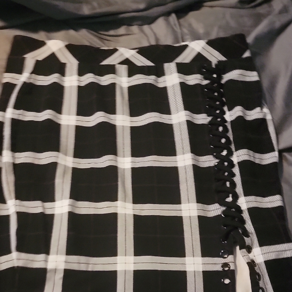 Torrid Black and White Mini Pencil Skirt with Tie Front
